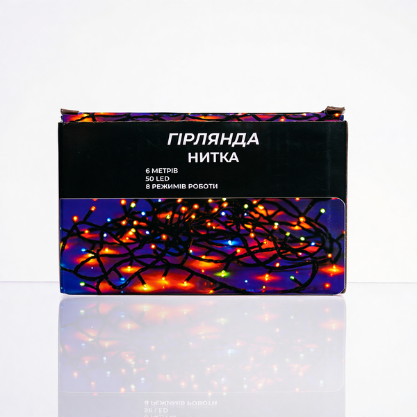 Новорічна кімнатна гірлянда нитка 6 м 50 LED чорний провід Жовтий W50LED6MBY W50LED6MBY фото